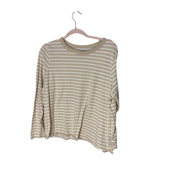 Old Navy Neutral Tone Breton Stripe Portofino Preppy Long Sleeve Blouse - Picture 1 of 4